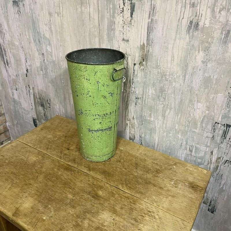 Vintage Green Galvanised Florist Flower Pot Vase With Handles
