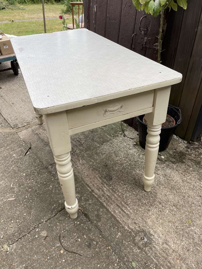 Vintage Melamine Topped Painted Kitchen Table Shabby Chic with Drawer