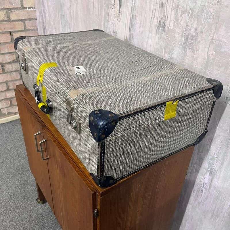 Vintage Suitcase Blue Leather Corners Prop Retail Display