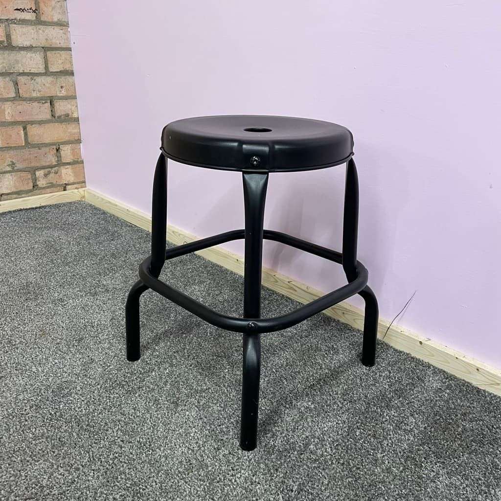 Low Round Metal Stool Tubular Legs Square Base