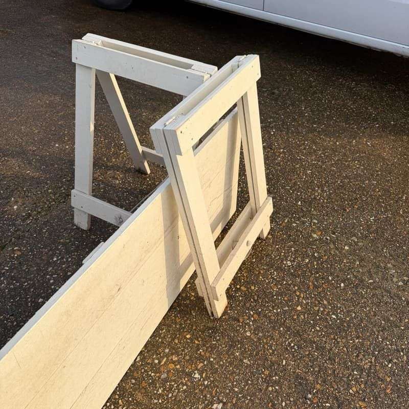 Rustic 3 Plank Wooden Trestle Kitchen Dining Table Shop Display Hospitality