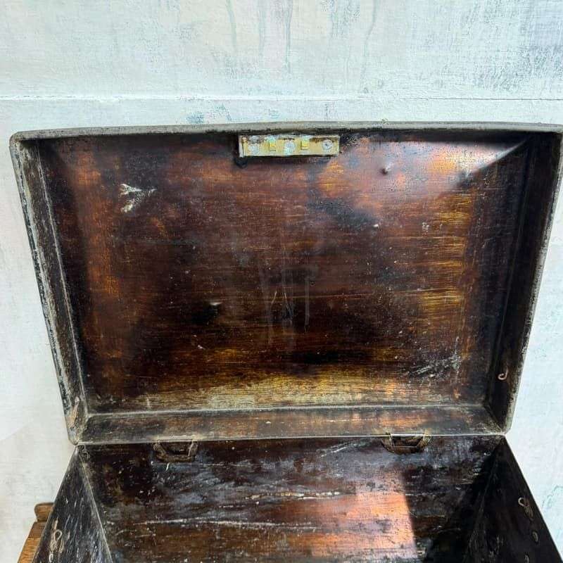 Vintage Solicitors Black Metal Deed Chest Side Handles Side Coffee Table Toys
