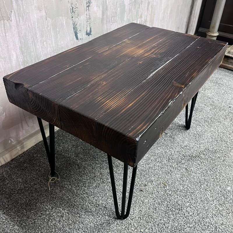 Rustic Wooden Small Side Table Seat Coffee Table Black Hairpin Legs