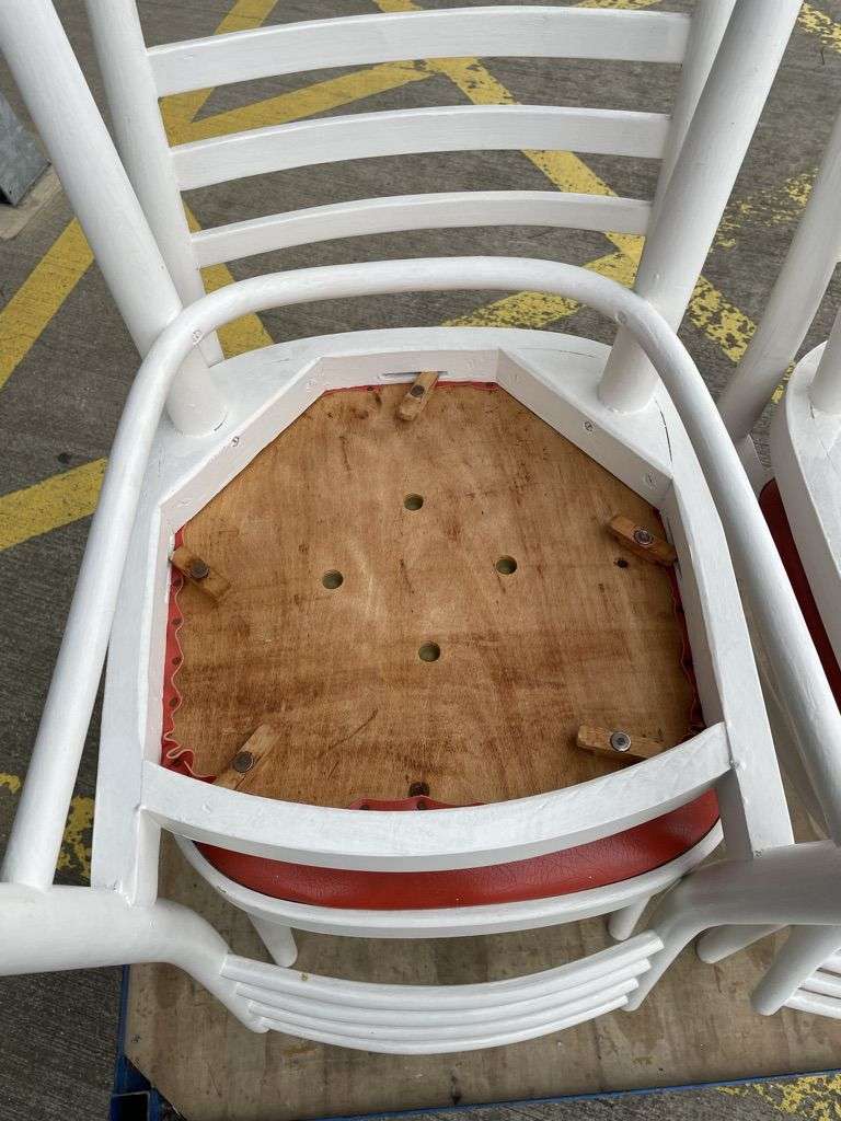 5x Vintage Retro 20thC Mid-Century Wooden White Chairs Red Seats Kitchen Dining