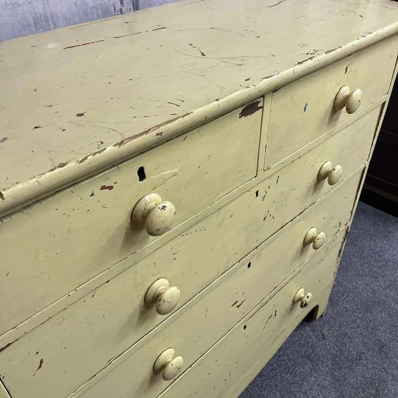 Vintage Early 20thC Rustic Painted Chest of 2 Over 3 Drawers Great Patina