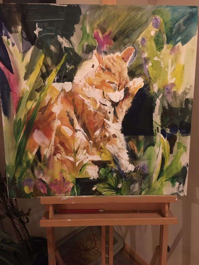 Ginger Cat - Oil or Acrylic On Canvas - Unknown Artist