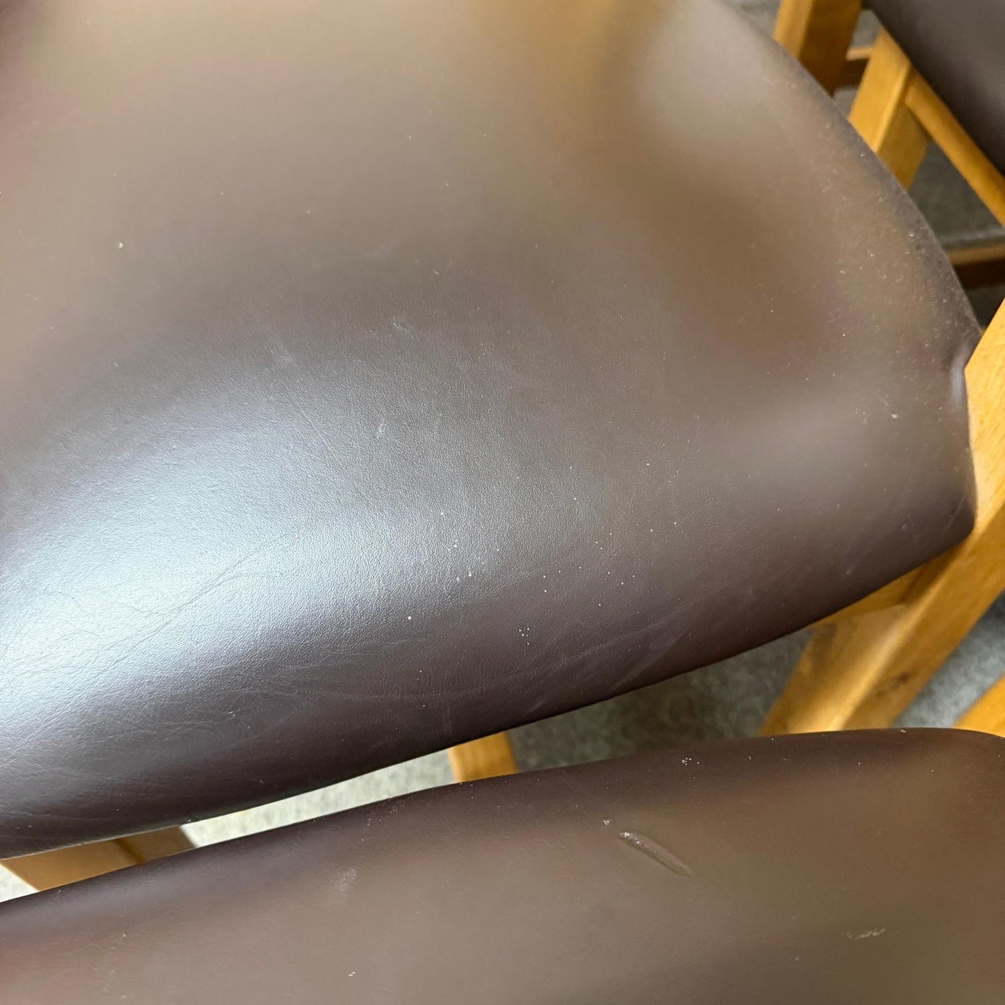 6 Solid Wood Dining Chairs Seats Brown Faux Leather Ladder Back