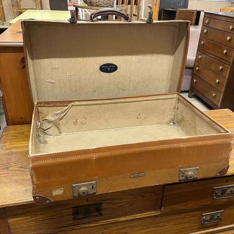 Vintage Revelation Brown Suitcase Leather Corners & Handle Metal Clasps