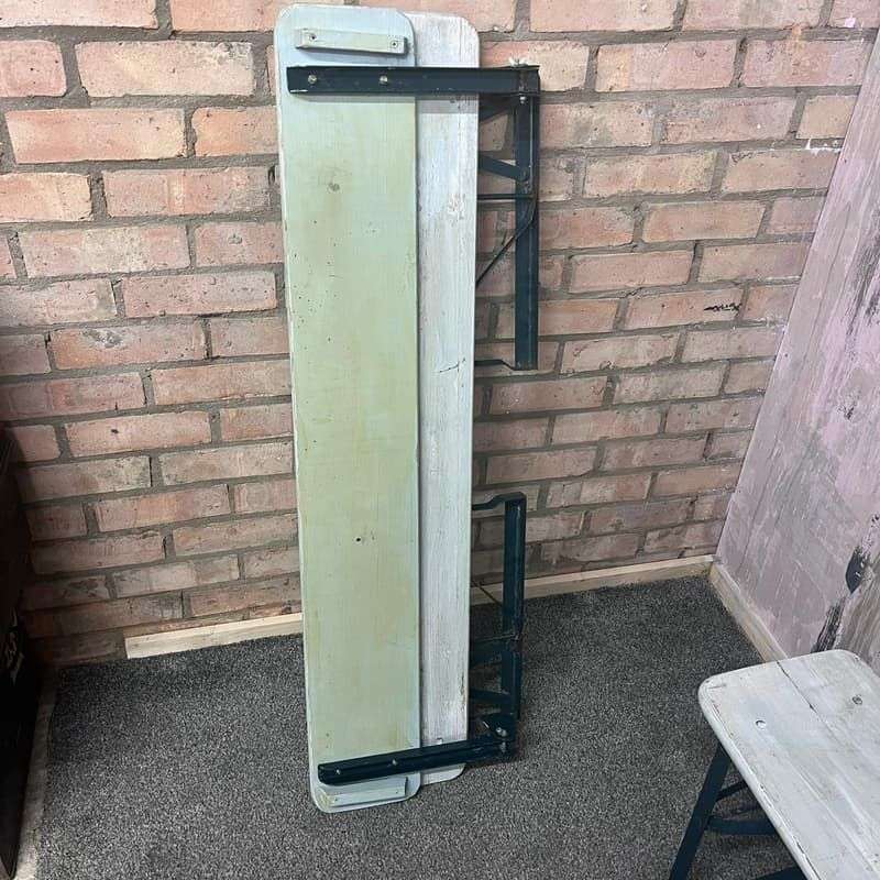 Folding Garden Camping Benches With Backs White Green Metal Frames Hospitality