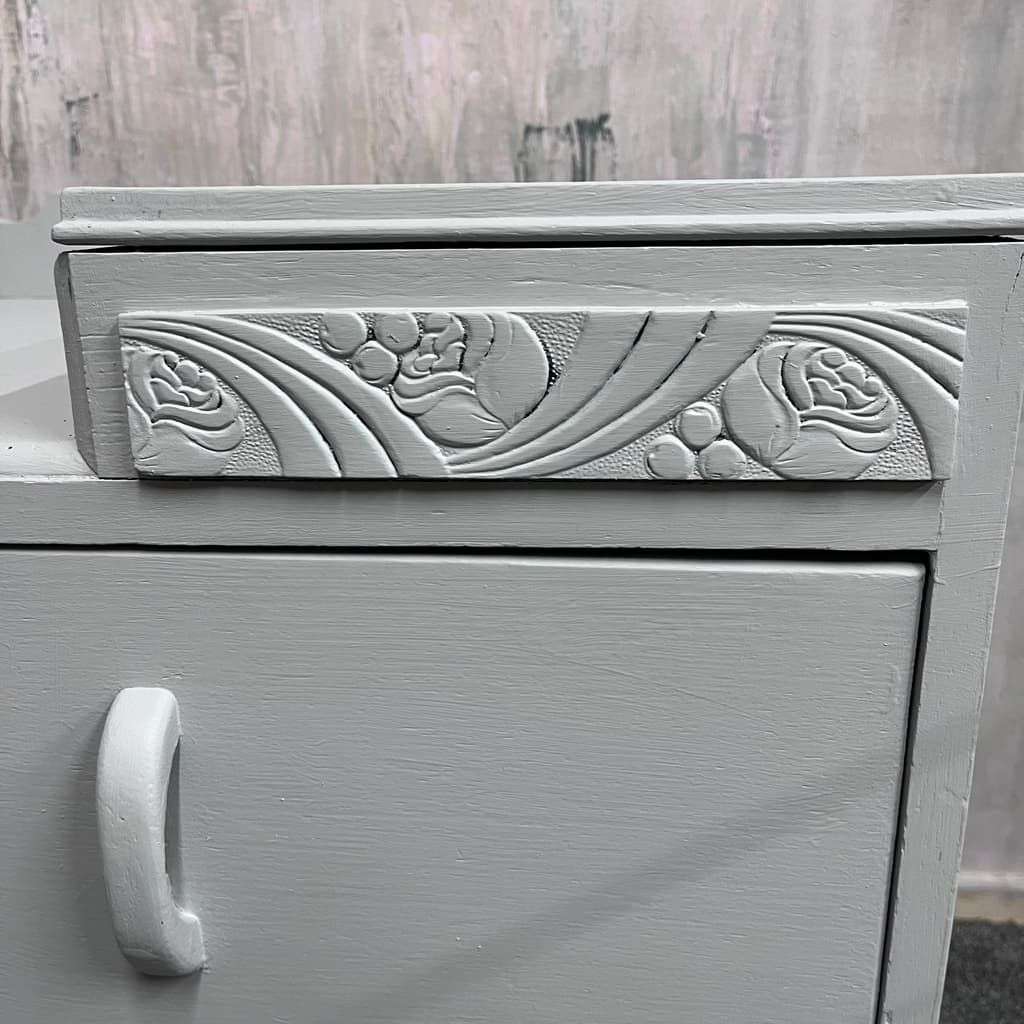 1950s Painted Dark Wood Dressing Table With 2 Drawers Pale Grey