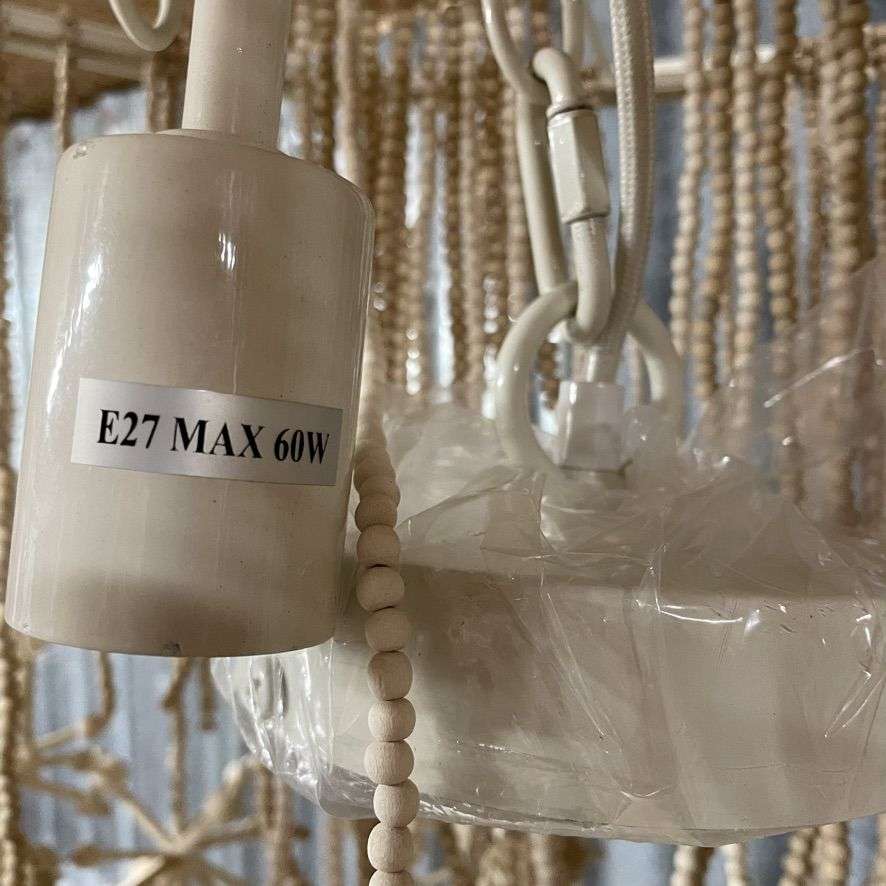 Anthropologie Cream Wooden Beaded Star Pendant Chandelier Light Fitting