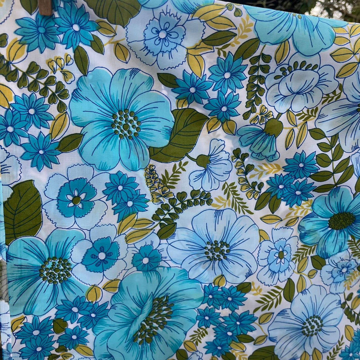Pair Vintage Retro Horrockses Pillow Slips Pillowcase Floral Blue & Green