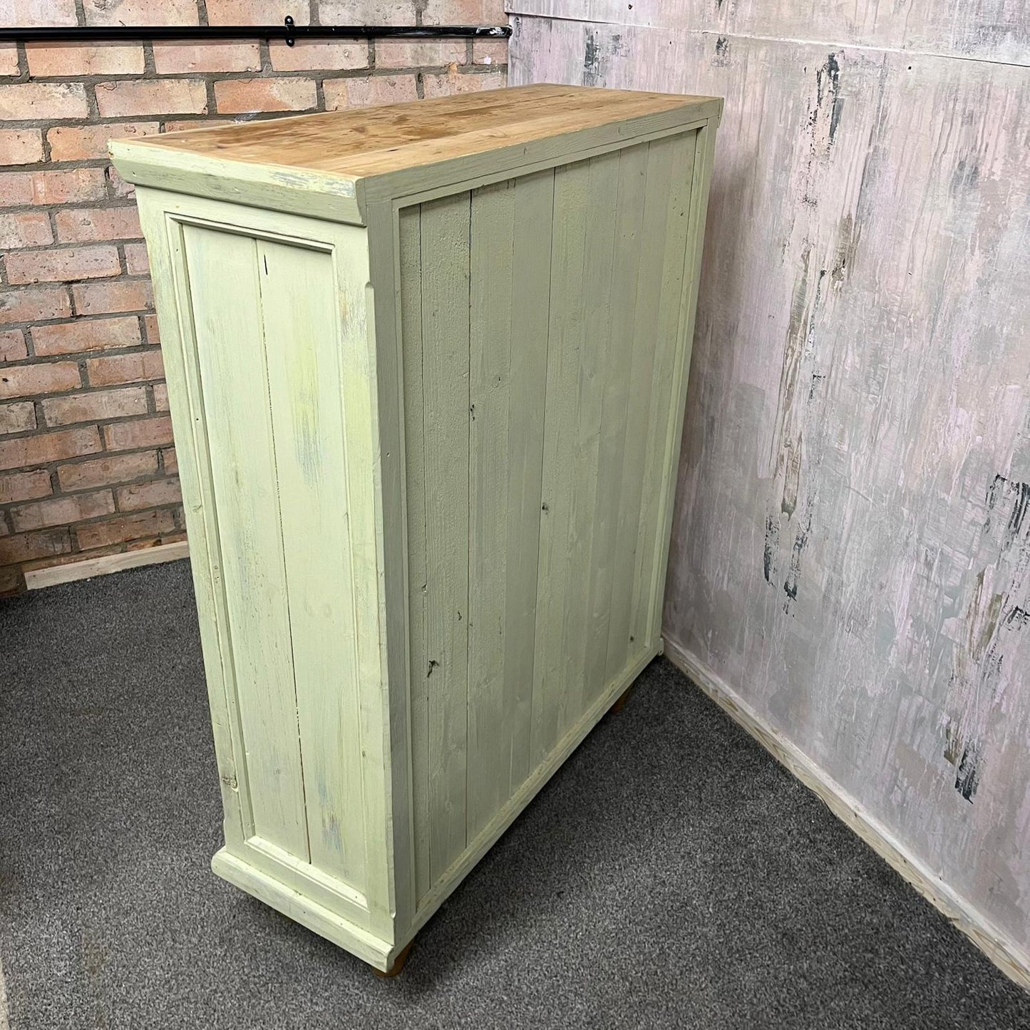 Rustic Pine Bookcase 2 Shelves Painted Green Distressed Shabby Chic Ball Feet