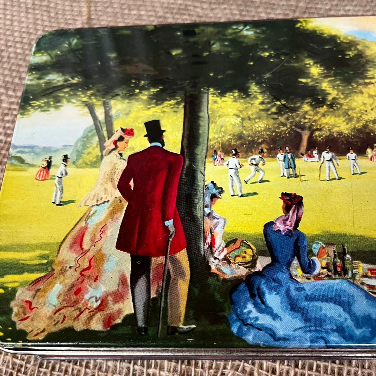 Vintage Cadburys Chocolate Biscuit Tin Victorian Park Scene