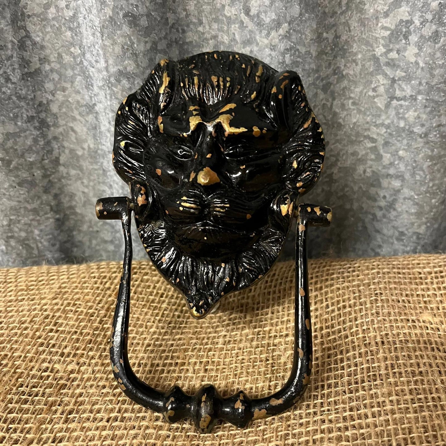 Vintage Lions Head Brass Door Knocker Painted Black Over Original Gold Paint