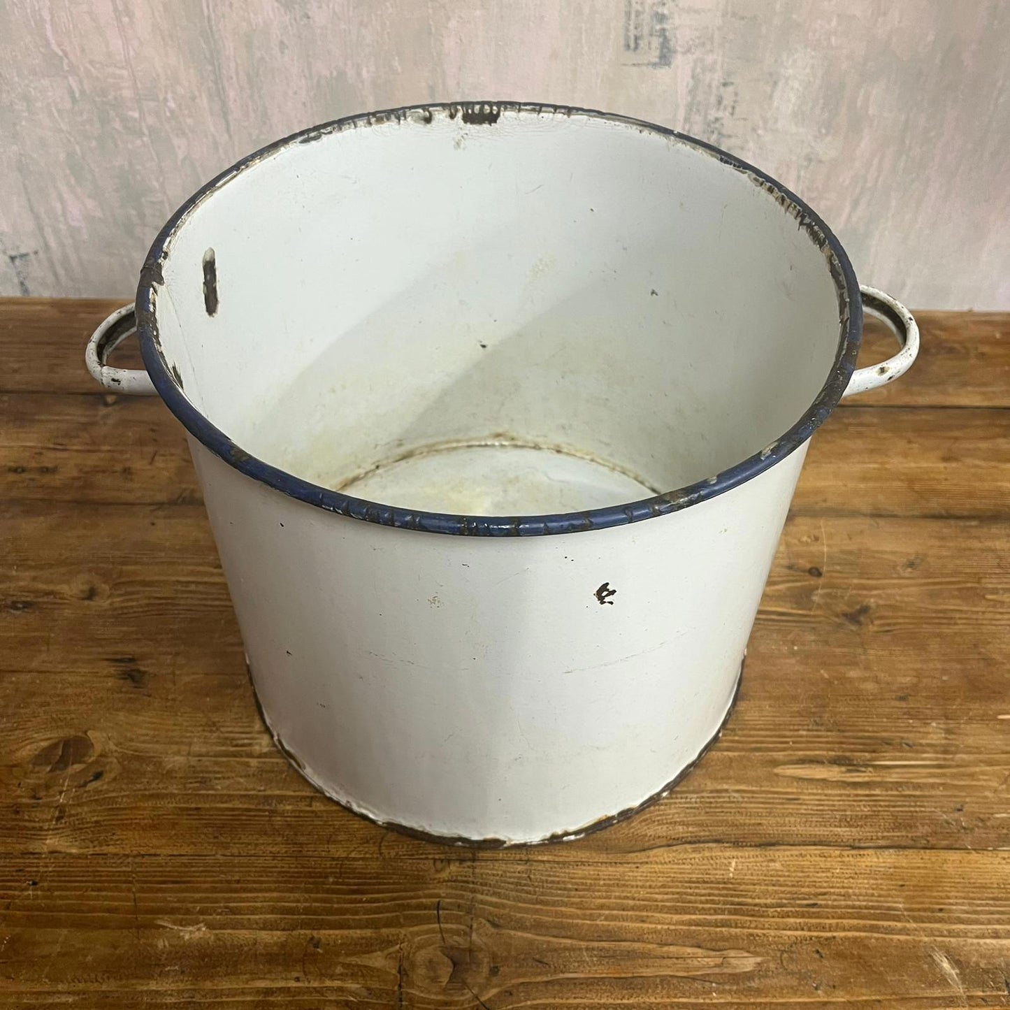 Vintage White Enamel Tin With Handles NO LID Great Patina