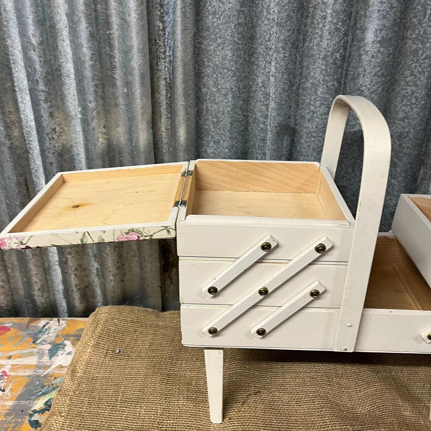 Wooden Painted Sewing Box On Legs Sweet Pea Decoupage