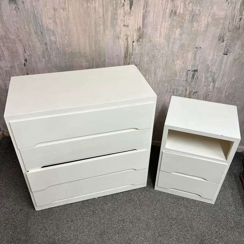 Mid Century Vintage Liden 1950's Chest of 4 Drawers And Bedside Cabinet White