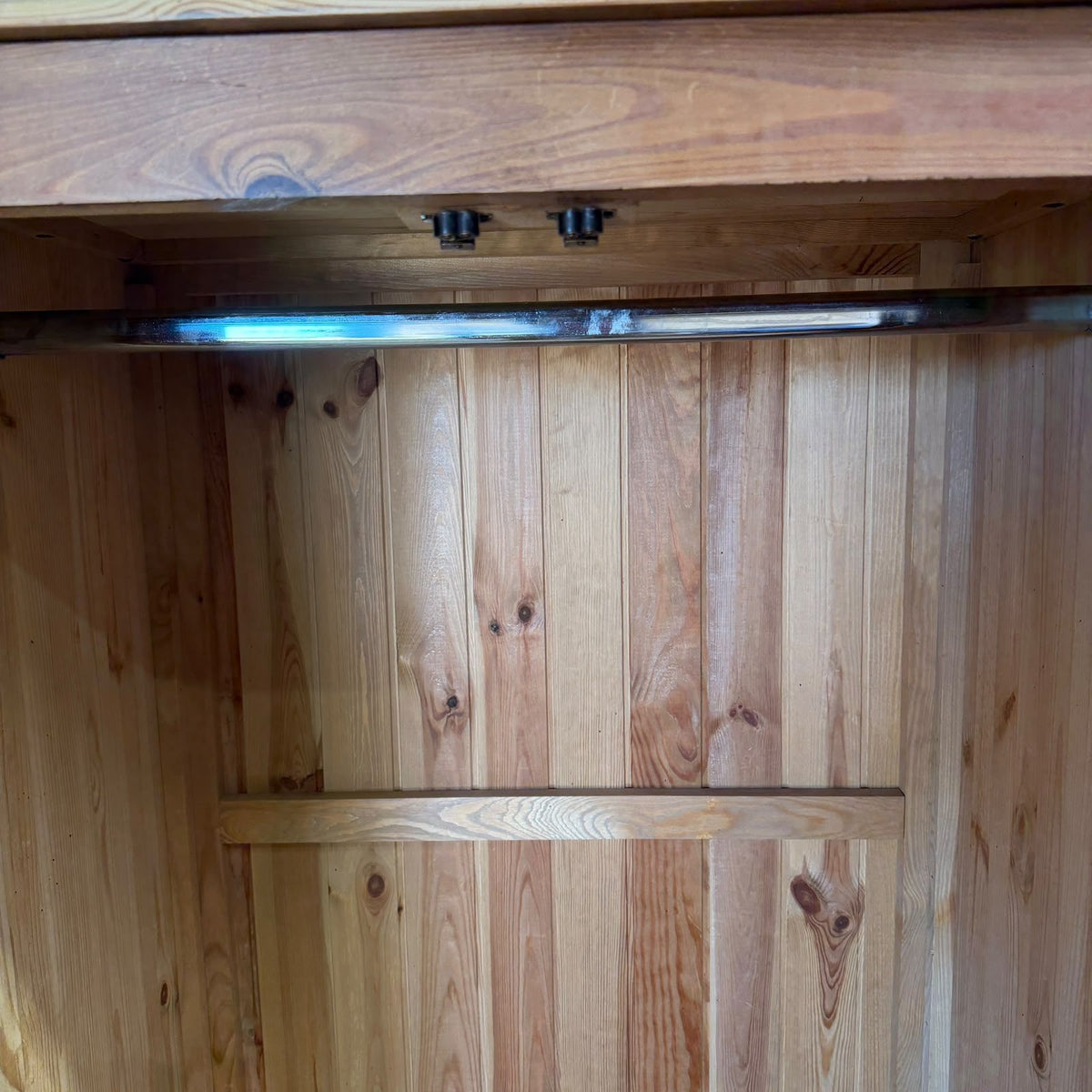 Vintage Pine Small Double Wardrobe Over Single Drawer Hanging Rail Knob Handles