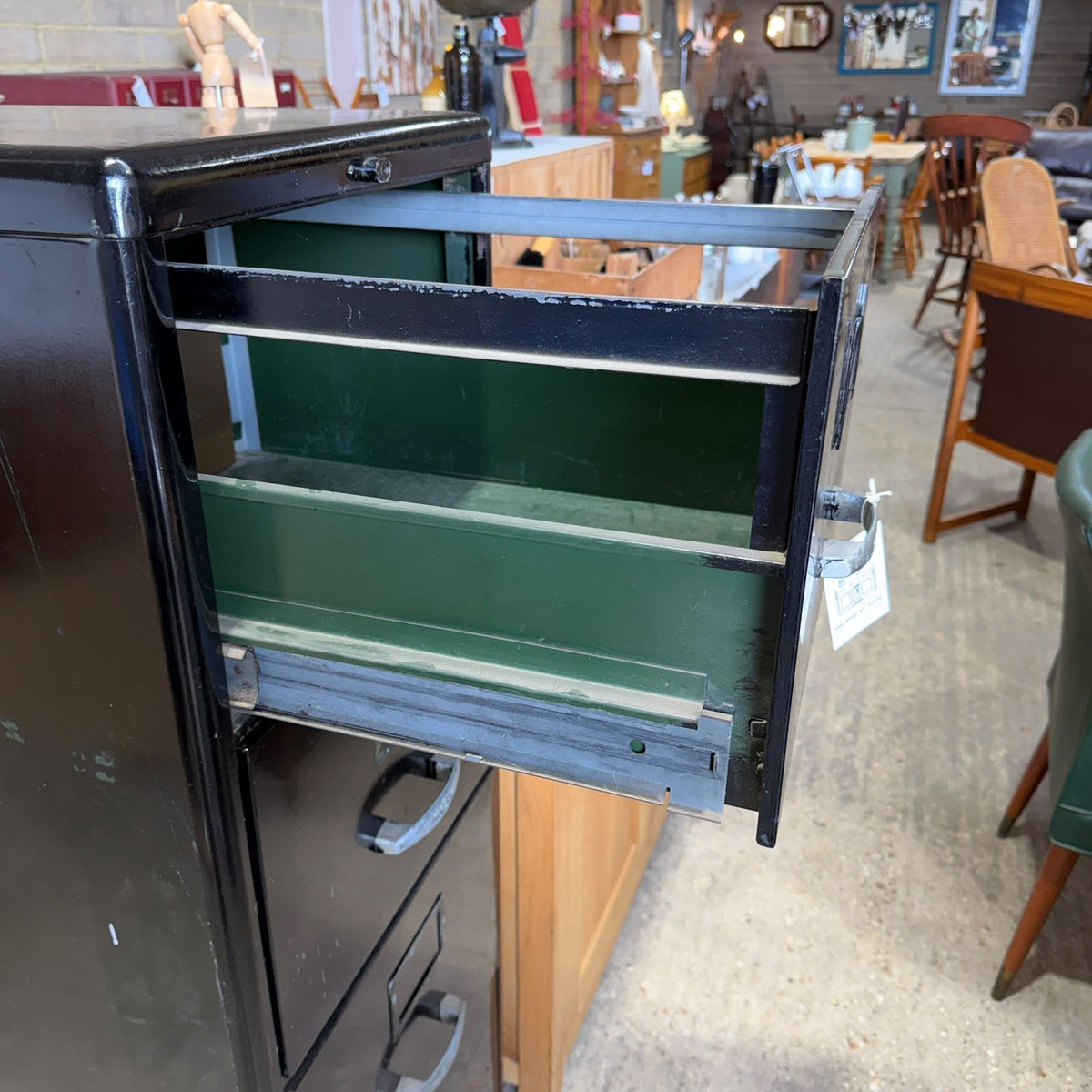 Vintage Mid Century Milners 4 Drawer Steel Filing Cabinet Painted Black