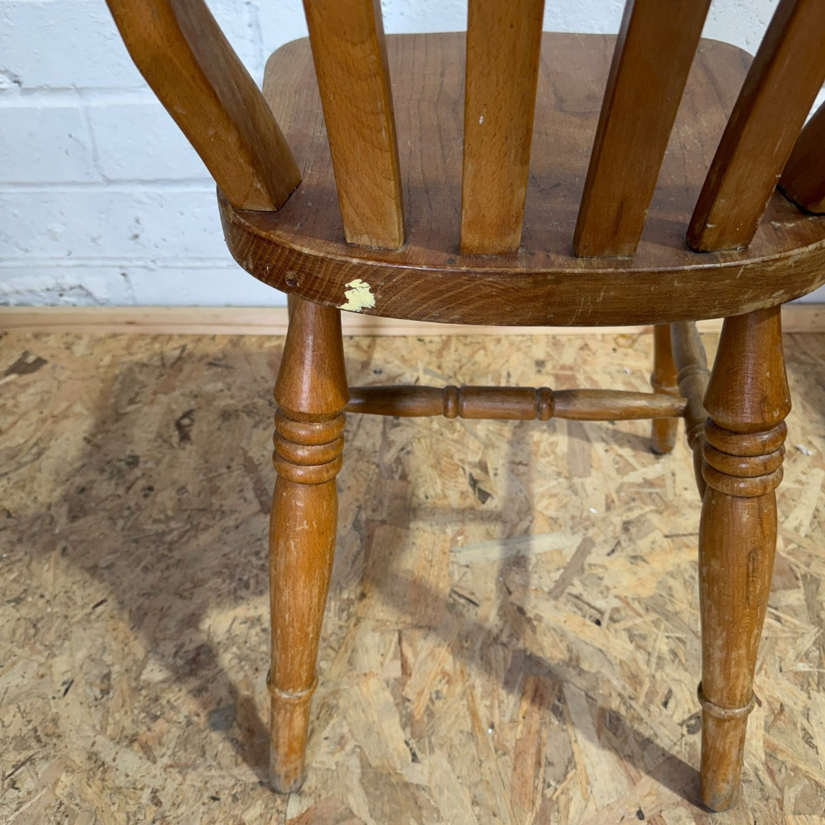 Vintage Rustic Single Pine Farmhouse Chair Turned Legs Solid