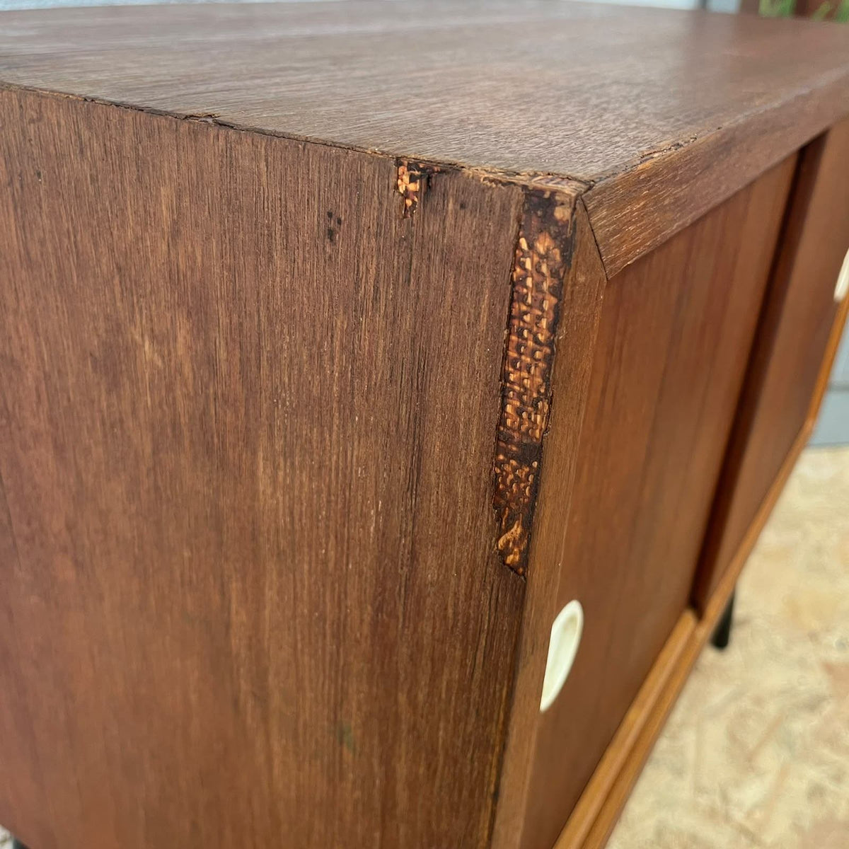 Mid Century Record Unit On Tapered Legs Plywood Original Handles Vinyl TV Unit