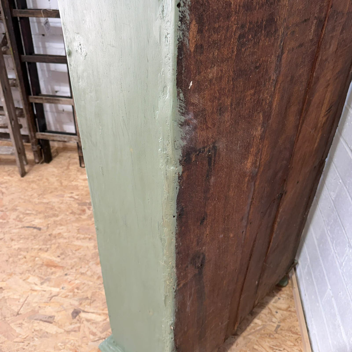 Early 20thC Rustic Painted Double Cupboard Glazed Doors Claw Feet Pantry Larder