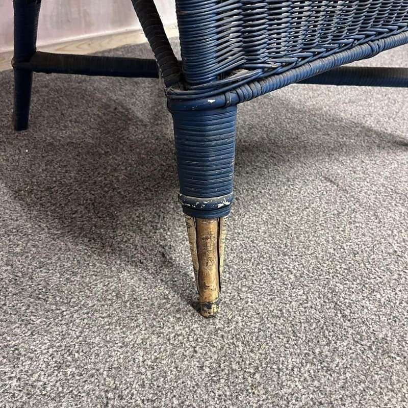 Vintage Lloyd Loom Cane Conservatory Chair Painted Dark Blue High Back Patina
