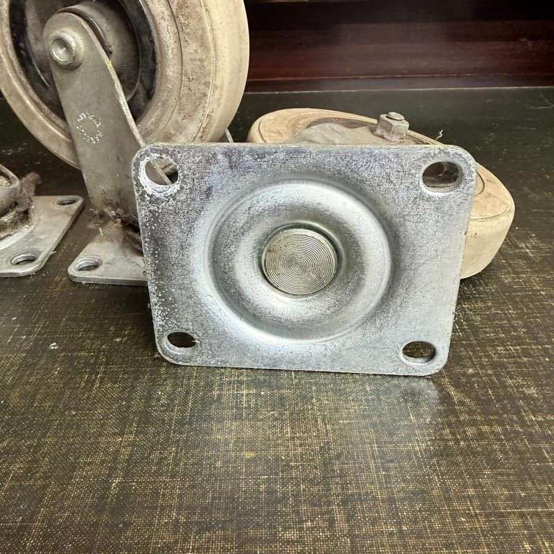 4x Vintage Flexello Industrial Swivel Castors Steel Base Rubber Wheel