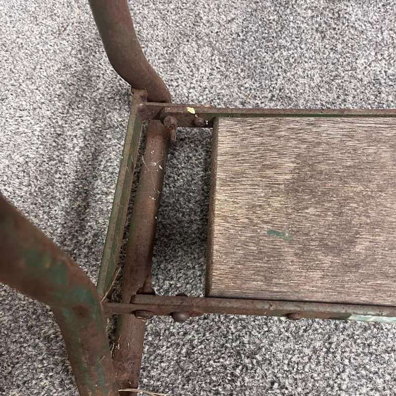 Vintage Wrought Iron Wood Garden Kneeler Chair Arm Rests Great Patina