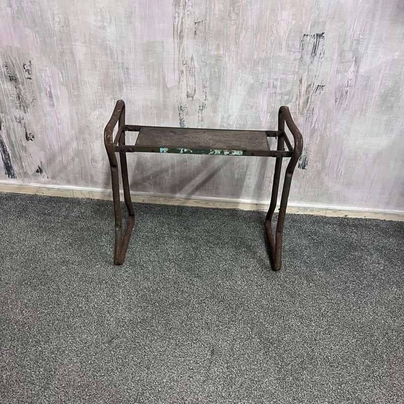 Vintage Wrought Iron Wood Garden Kneeler Chair Arm Rests Great Patina