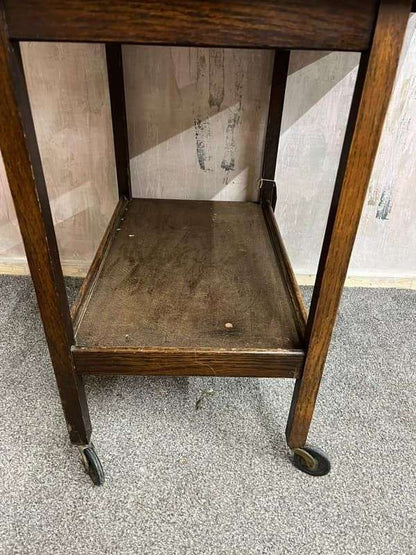 Vintage Oak Tea Trolley Shelf Under On Castors 2 Leafs
