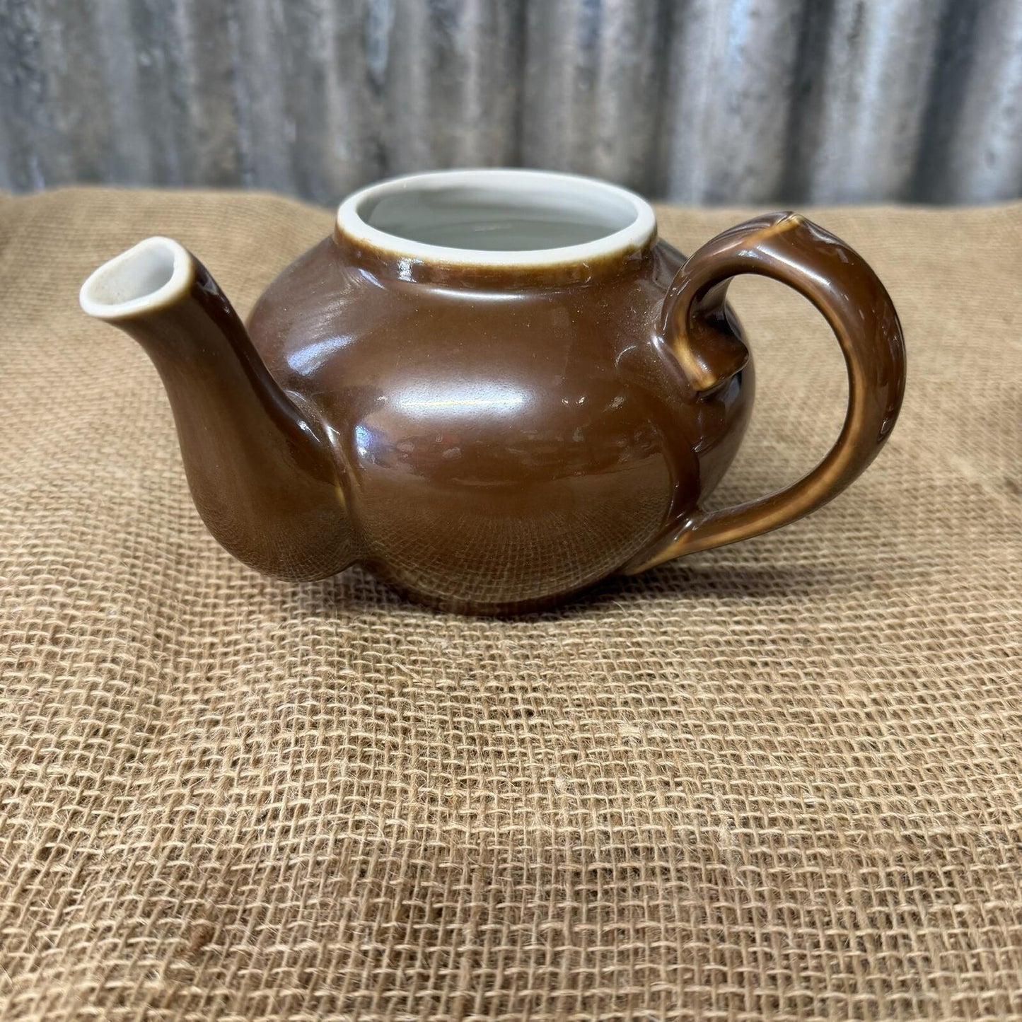 Vintage 1960s Pillivuyt French Drip Coffee Pot Glazed Brown Lustre Side Spout