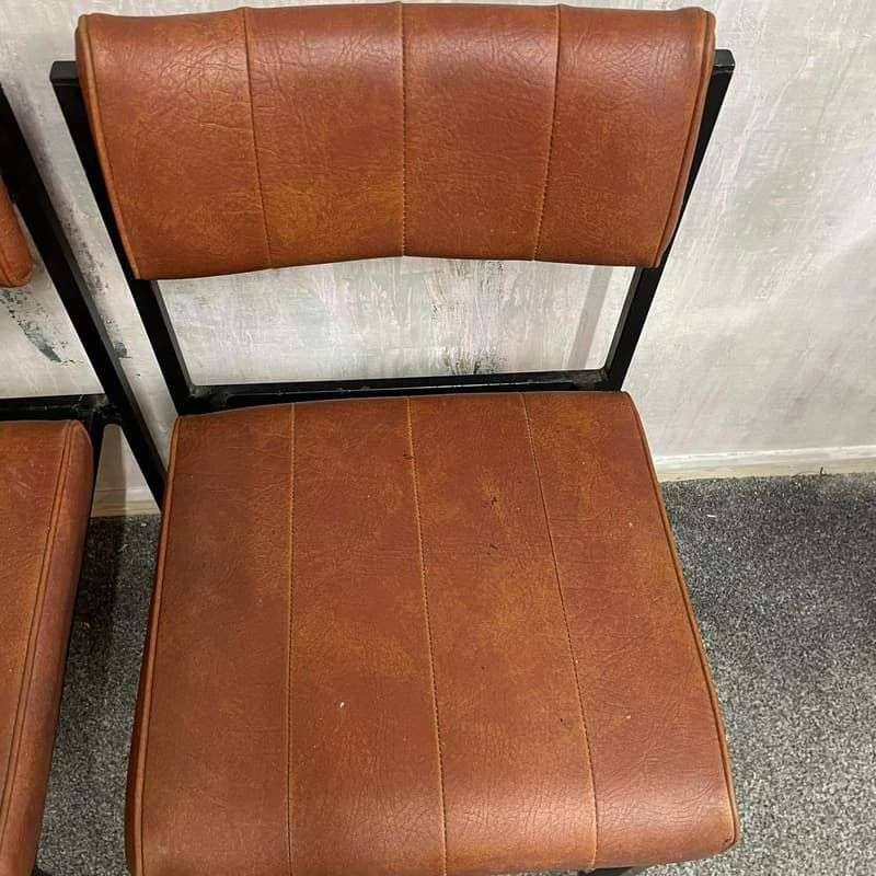 Pair Retro Godfrey Syrett Office Dining Chairs Faux Leather Black Metal Legs