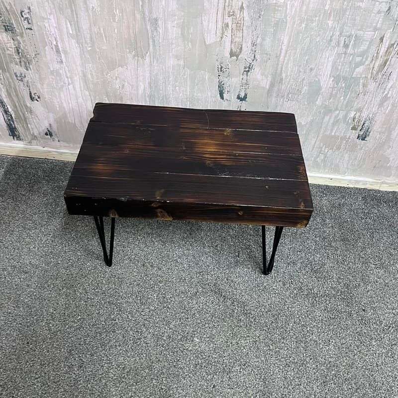 Rustic Wooden Small Side Table Seat Coffee Table Black Hairpin Legs