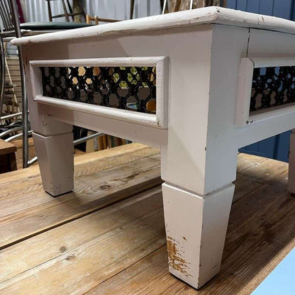 Painted Rustic White Wood &amp; Metal Square Coffee Table Shabby Chic Tapered Legs