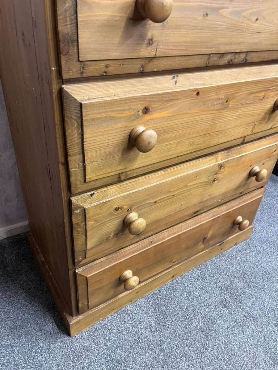 Vintage Pine Chest of 4 Deep Drawers Knob Handles Sturdy