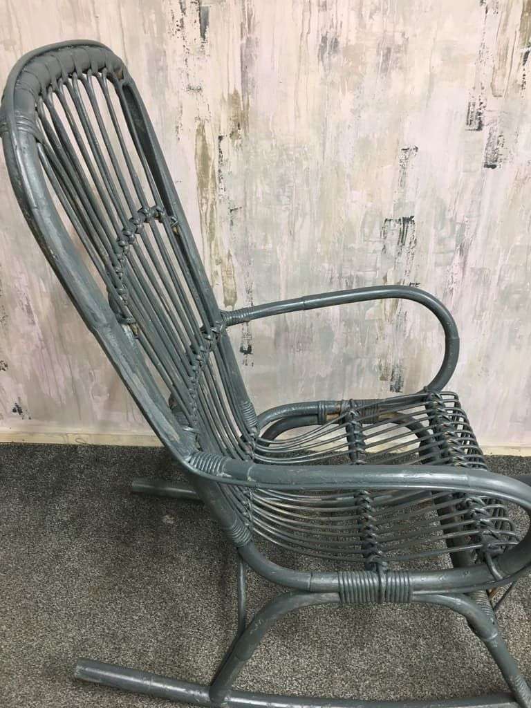 Painted Cane &amp; Bamboo Rocking Chair With Arms Foot Rest Farrow &amp; Ball Downpipe