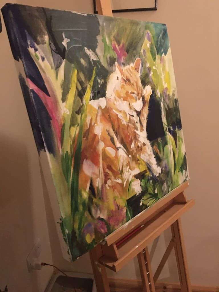 Ginger Cat - Oil or Acrylic On Canvas - Unknown Artist