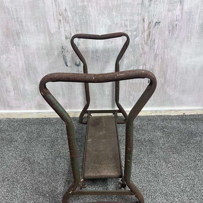Vintage Wrought Iron Wood Garden Kneeler Chair Arm Rests Great Patina