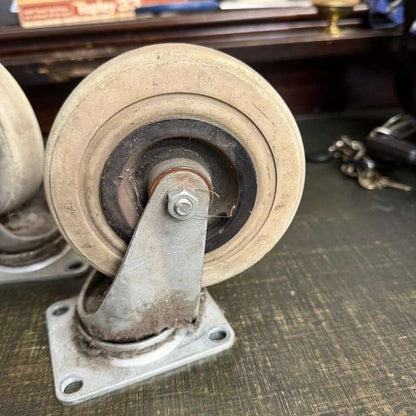 4x Vintage Flexello Industrial Swivel Castors Steel Base Rubber Wheel