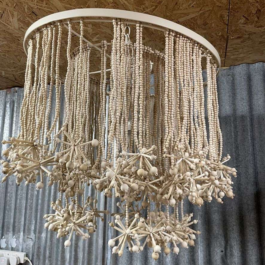 Anthropologie Cream Wooden Beaded Star Pendant Chandelier Light Fitting