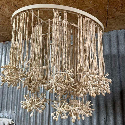 Anthropologie Cream Wooden Beaded Star Pendant Chandelier Light Fitting