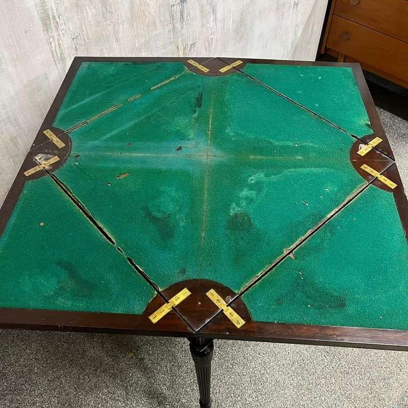 Antique Edwardian Envelope Card Table Felt Top Single Drawer Castors