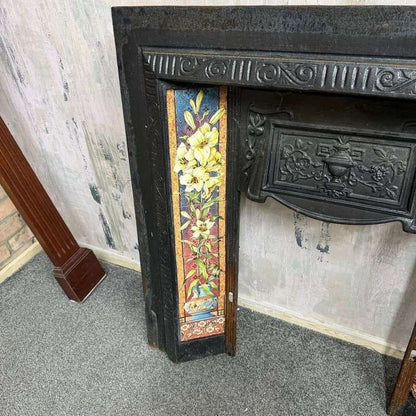 Vintage Cast Iron Tiled Fire Surround Floral Pattern Ornate Design Heavy