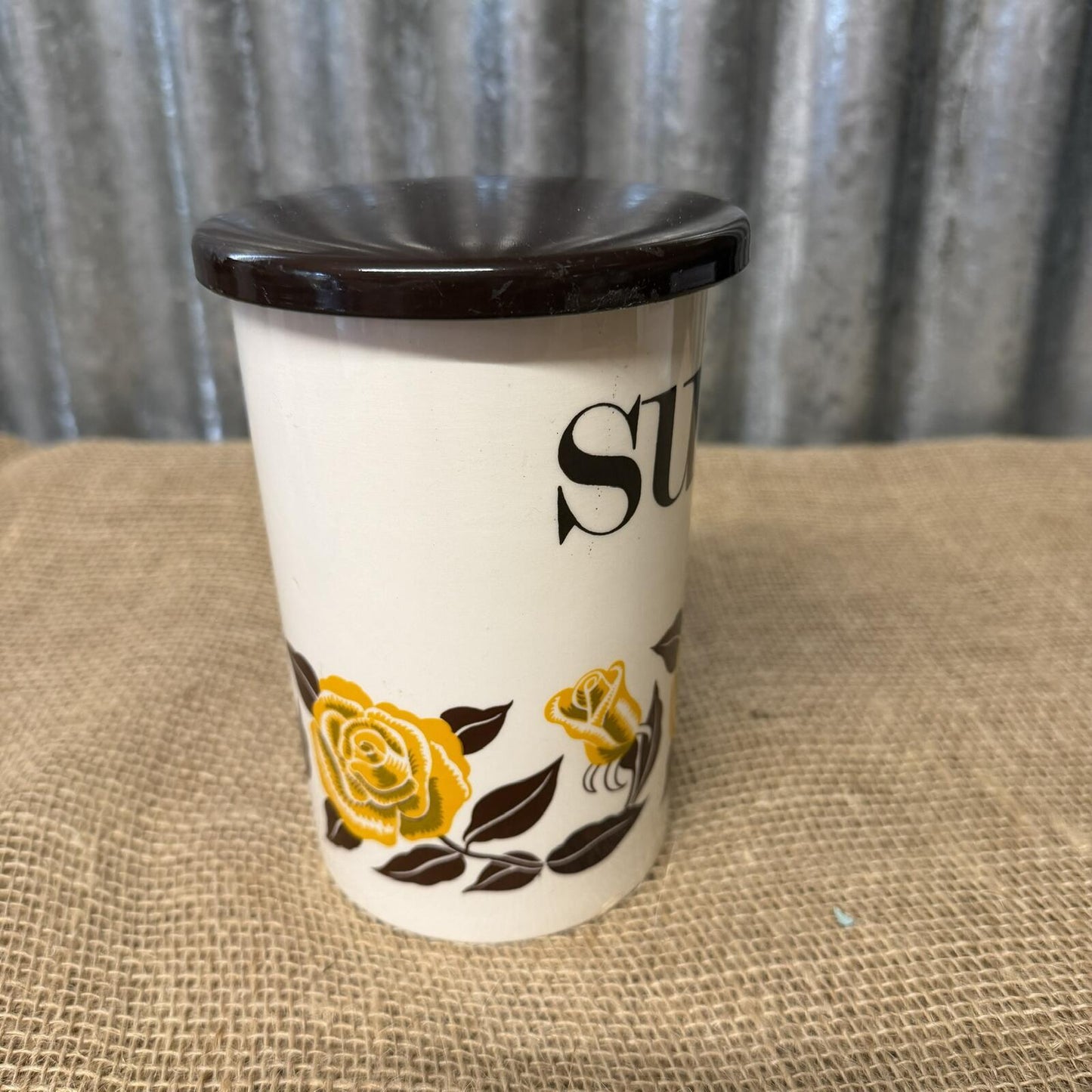 Vintage Crown Devon Sugar Storage Jar Mid Century VGC Rose Design Kitchenalia