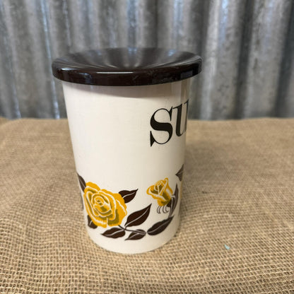 Vintage Crown Devon Sugar Storage Jar Mid Century VGC Rose Design Kitchenalia