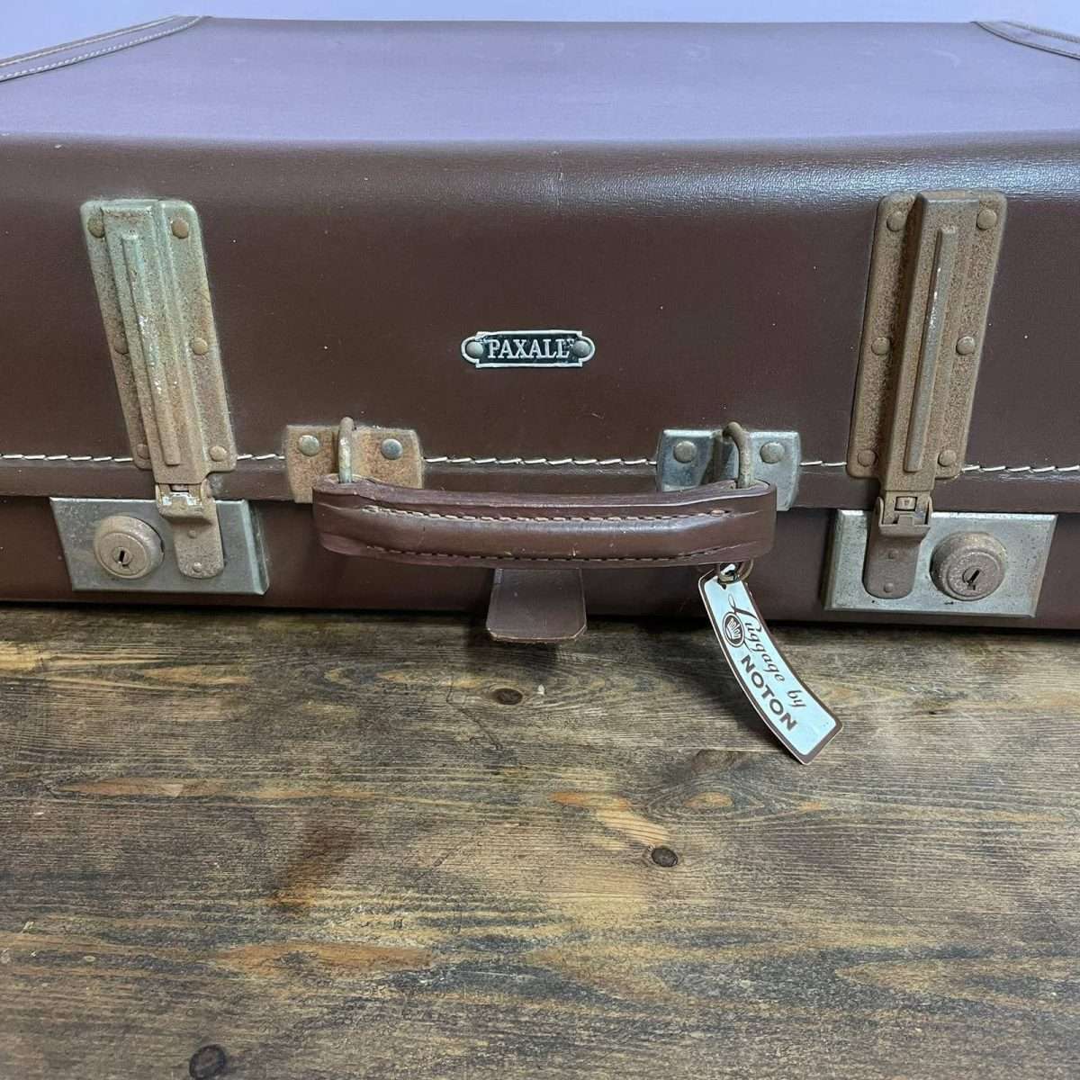 Vintage Paxall Dark Brown Suitcase with Leather Trim Internal Straps Suit Rail