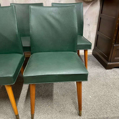 5x Vintage Retro Dining Chairs Faux Leather Tapered Teak Legs Brass Caps