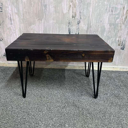 Rustic Wooden Small Side Table Seat Coffee Table Black Hairpin Legs